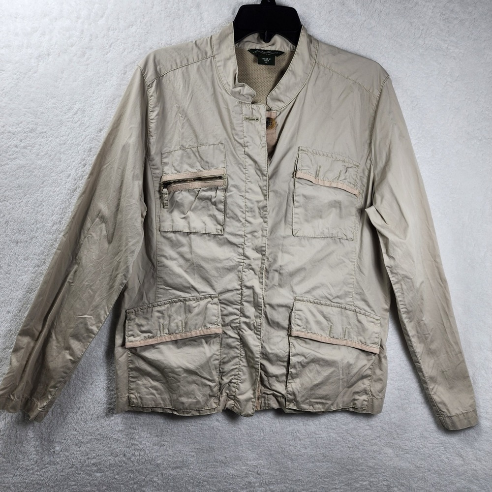 Eddie Bauer Womens XL Beige Utility Jacket‎ Cotton Lightweight Travel Outdoor